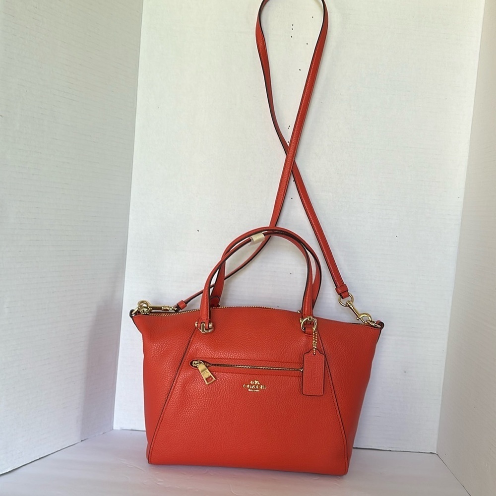 Coach Prairie Satchel Deep Coral Pebble Leather Medium Crossbody Bag - Picture 6 of 16